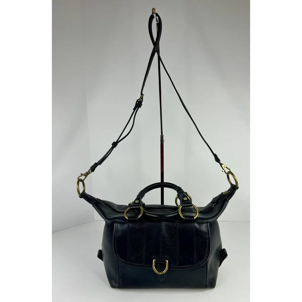 Frye And Co Womens Satchel Handbag Black Large Double Handles Crossbody Textured